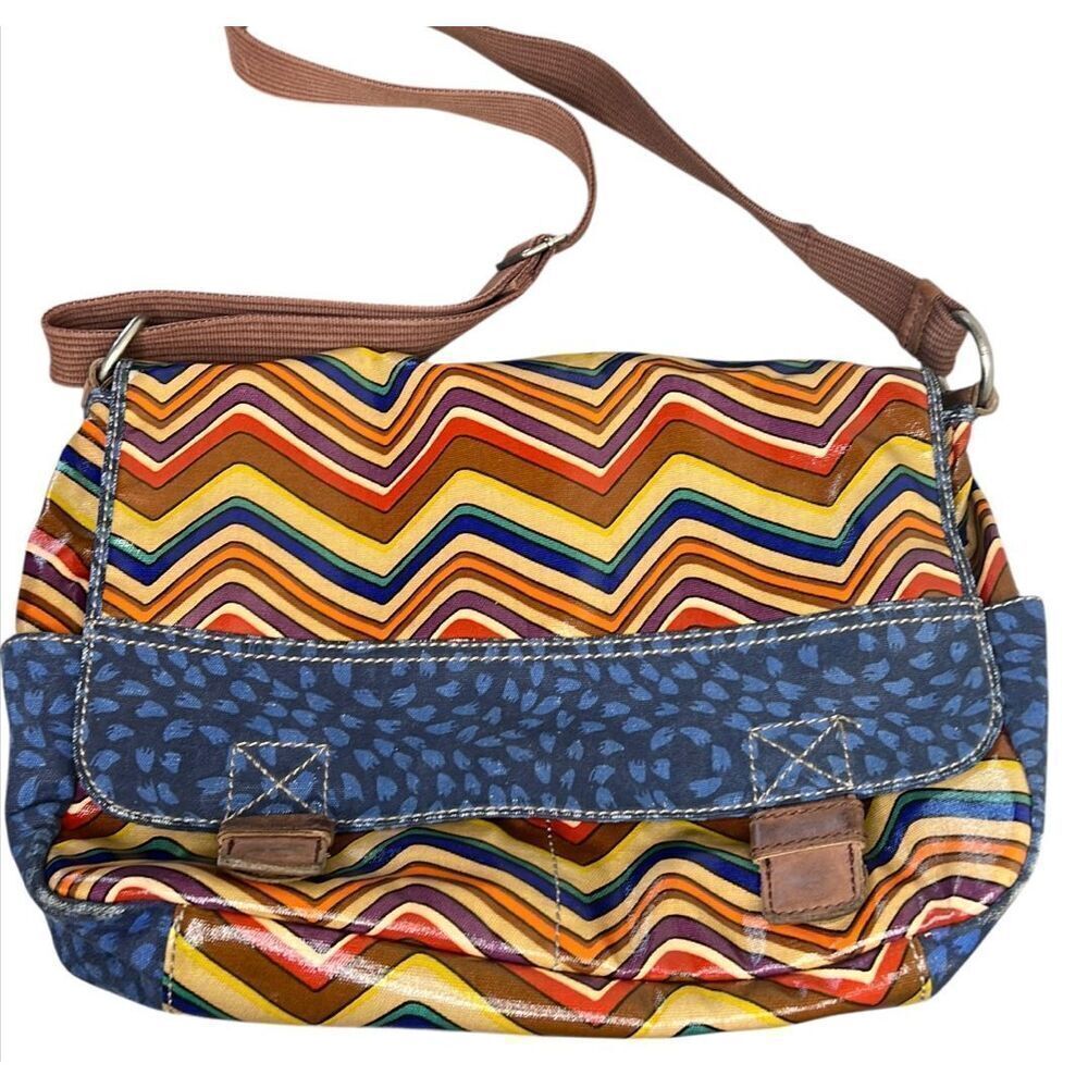 Fossil Key-Per Multi Color Chevron Messenger Bag - Picture 1 of 10